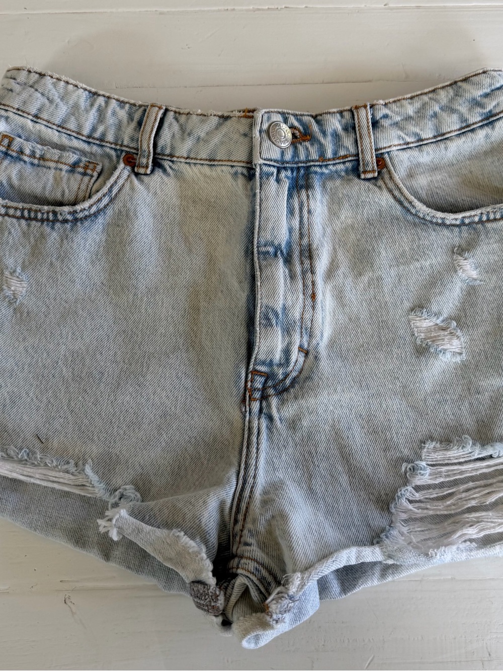 Zara Light Blue Distressed Denim Shorts
